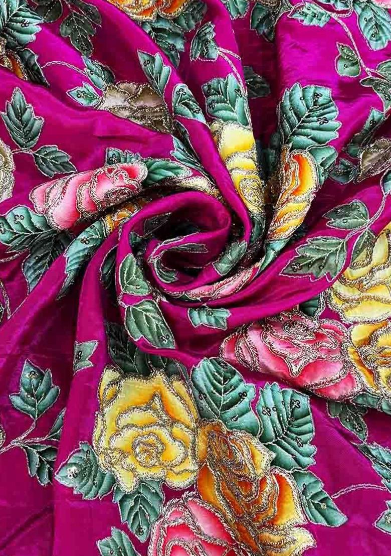 Pink Printed Blouse Crepe Lehenga Set