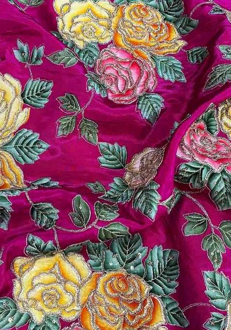 Pink Printed Blouse Crepe Lehenga Set