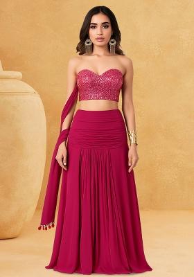 Hot Pink Sequin Blouse Georgette Lehenga Set