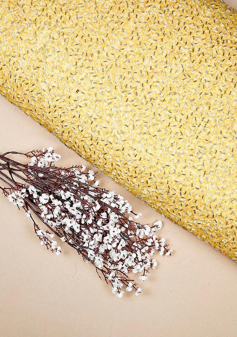 Yellow Sequin Embellished Georgette Crop Top Skirt Set - Indya