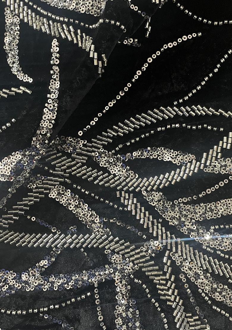 Black Sequin Embellished Jacket Georgette Fusion Set - Indya