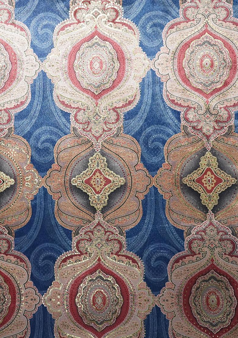 Blue Printed Jacket Georgette Fusion Set - Indya