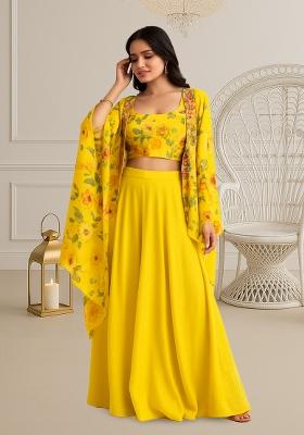 Yellow Printed Georgette Fusion Set