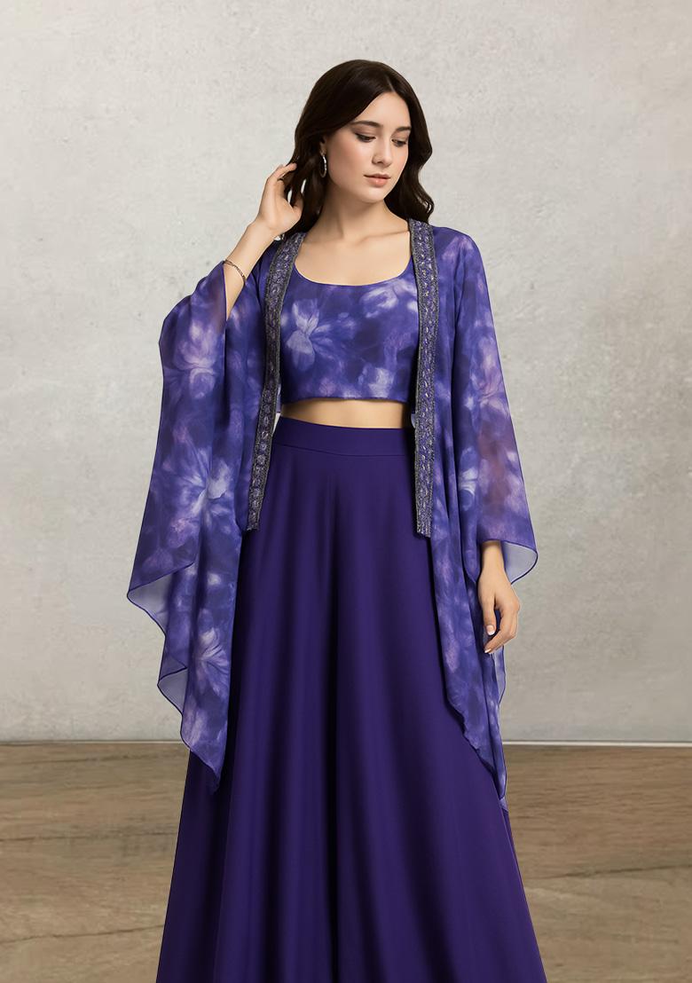 Violet Printed Georgette Lehenga Set