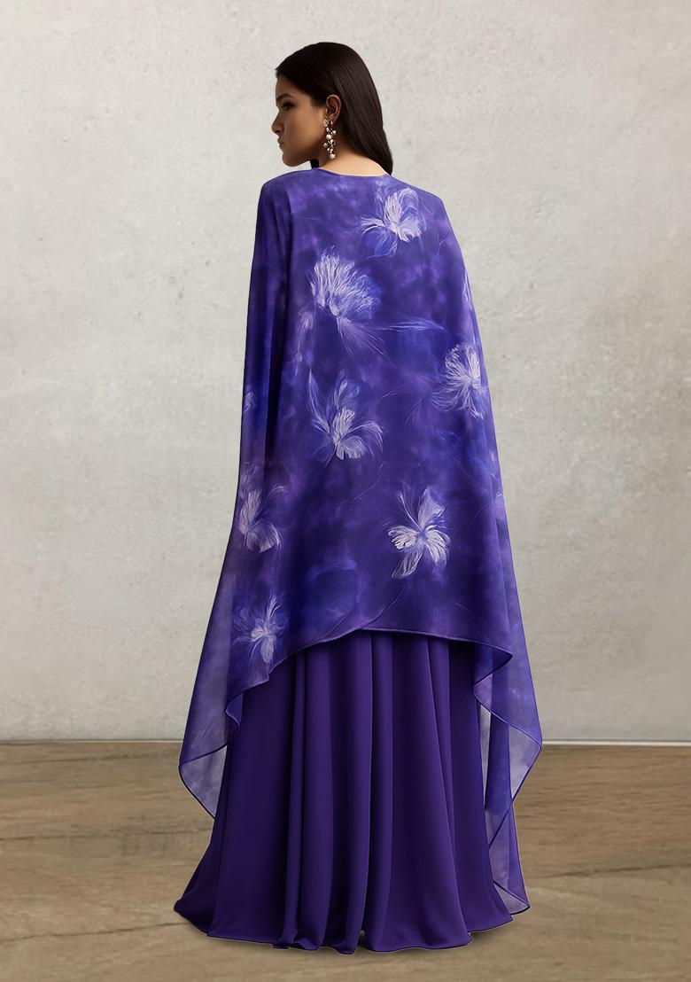 Violet Printed Georgette Fusion Set - Indya