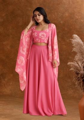 Pink Printed Georgette Fusion Set