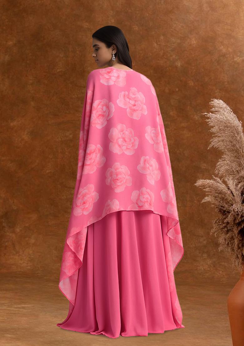 Pink Printed Georgette Lehenga Set