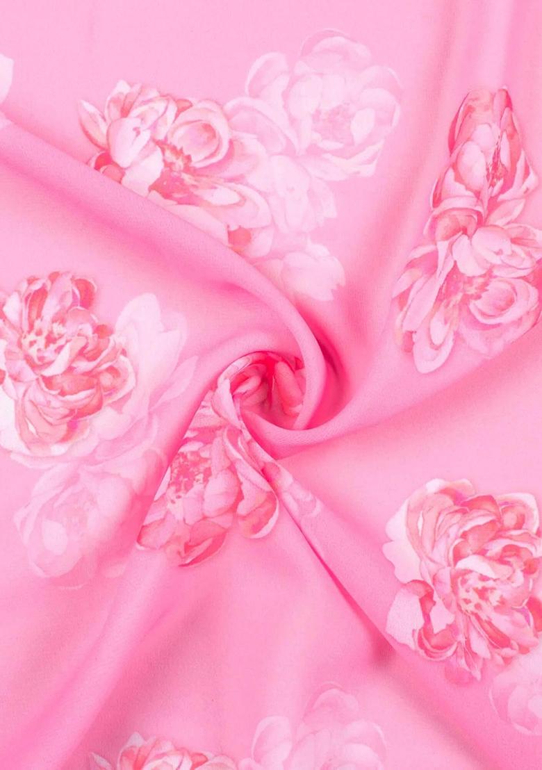 Pink Printed Georgette Lehenga Set