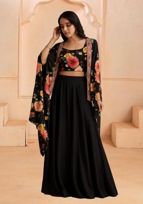 Black Printed Georgette Fusion Set