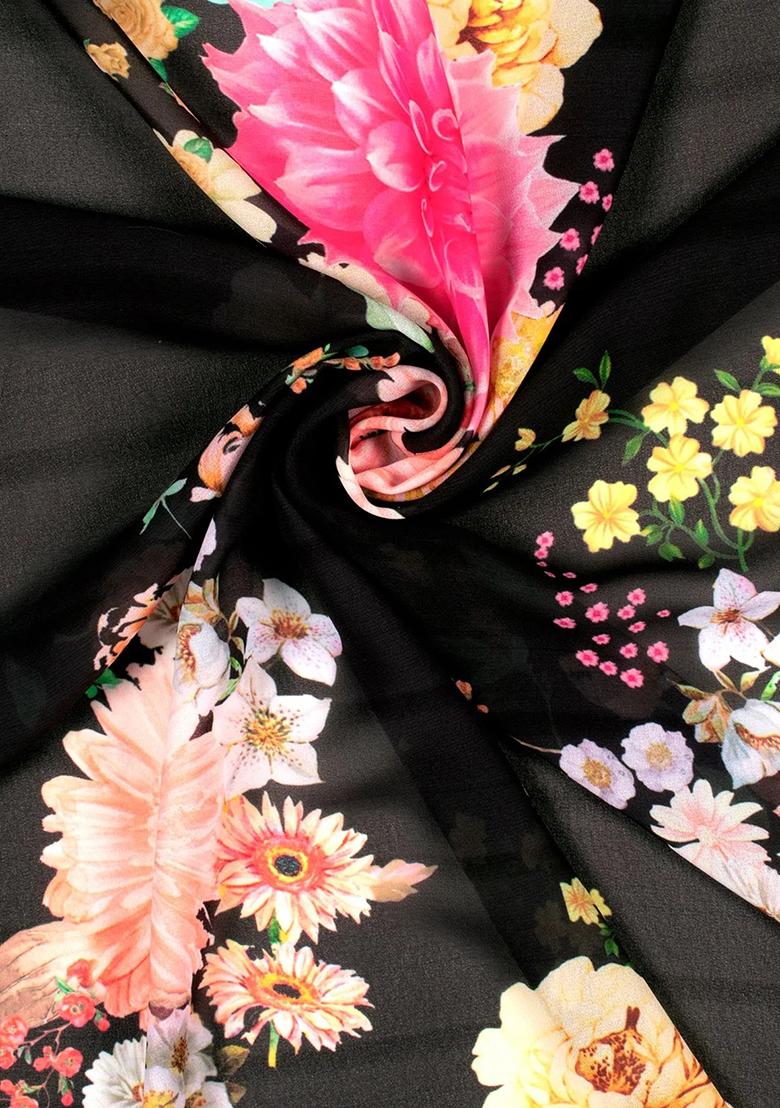 Black Printed Georgette Lehenga Set