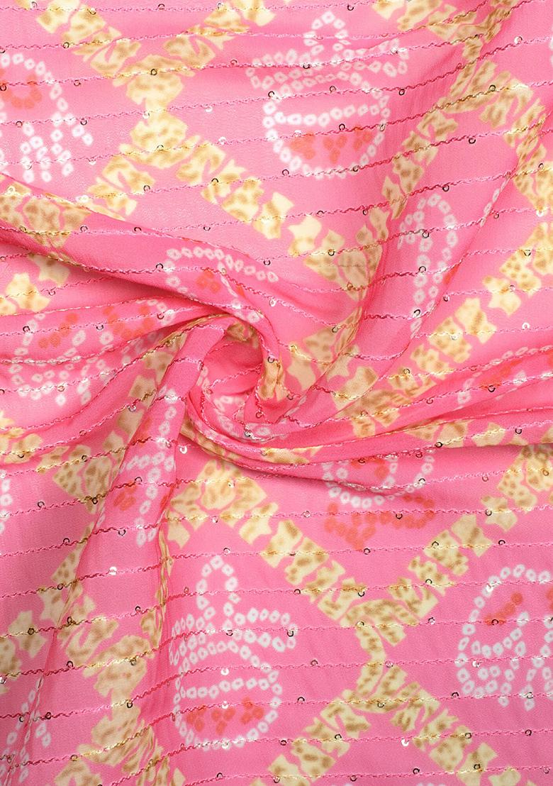 Pink Printed Georgette Lehenga Set