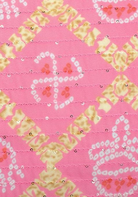 Pink Printed Georgette Lehenga Set