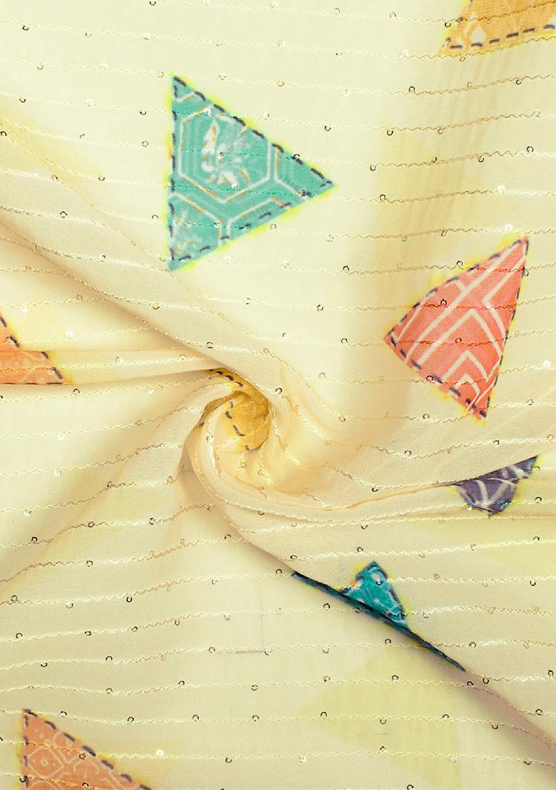 Lemon Yellow Printed Georgette Lehenga Set