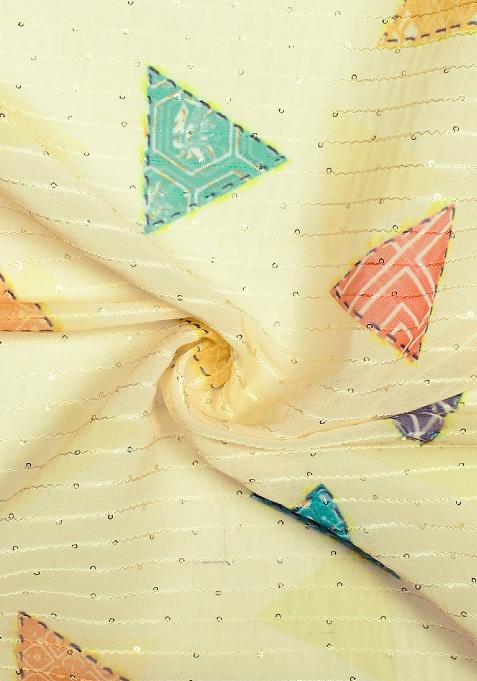 Lemon Yellow Printed Georgette Lehenga Set