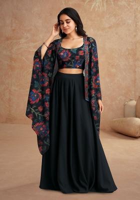 Black Printed Georgette Fusion Set