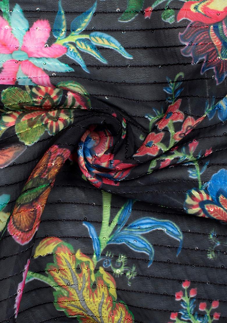 Black Printed Georgette Lehenga Set