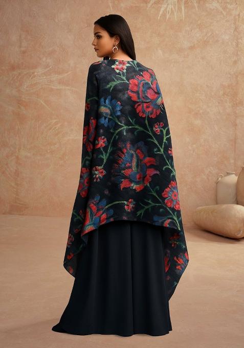 Black Printed Georgette Lehenga Set