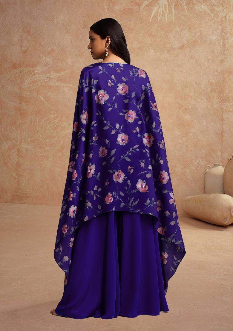 Violet Printed Satin Fusion Set - Indya