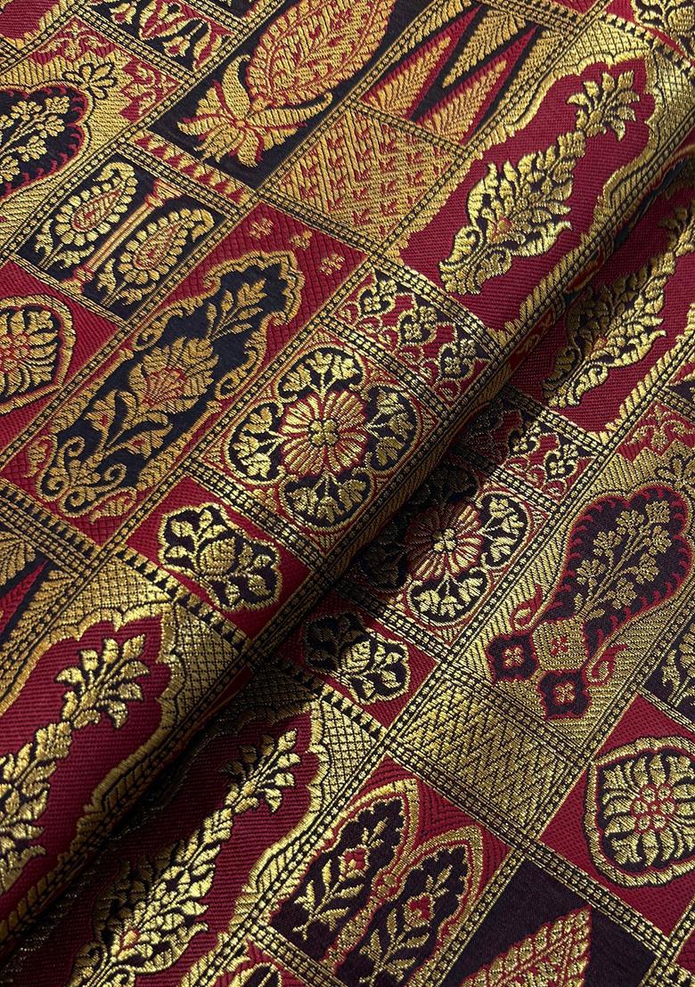 Maroon Jacquard Fusion Set - Indya