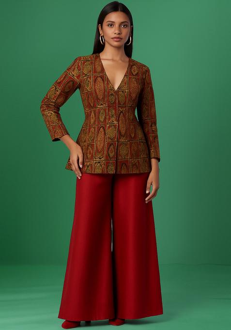 Maroon Brocade Fusion Set