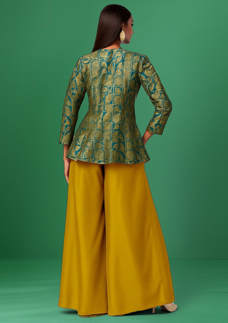 Mustard Yellow Jacquard Fusion Set - Indya