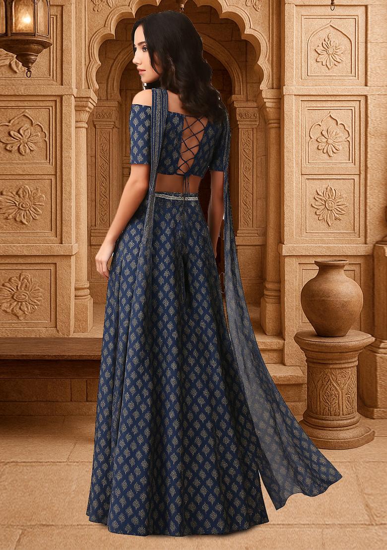 Blue Printed Fusion Set - Indya