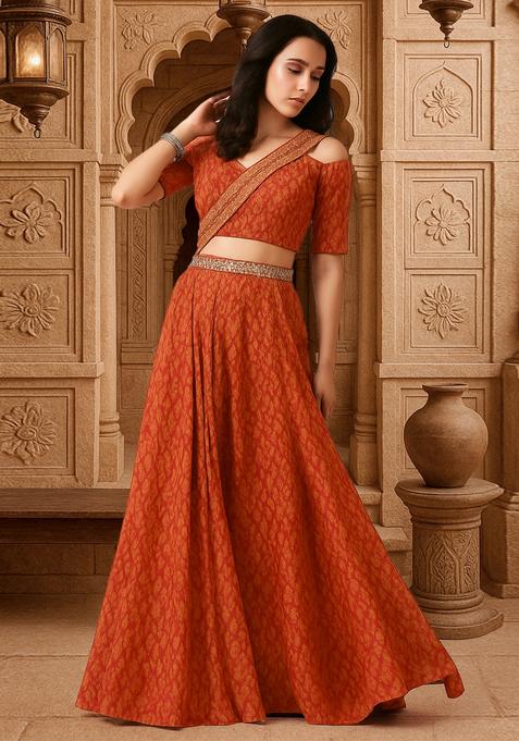 Orange Printed Fusion Set