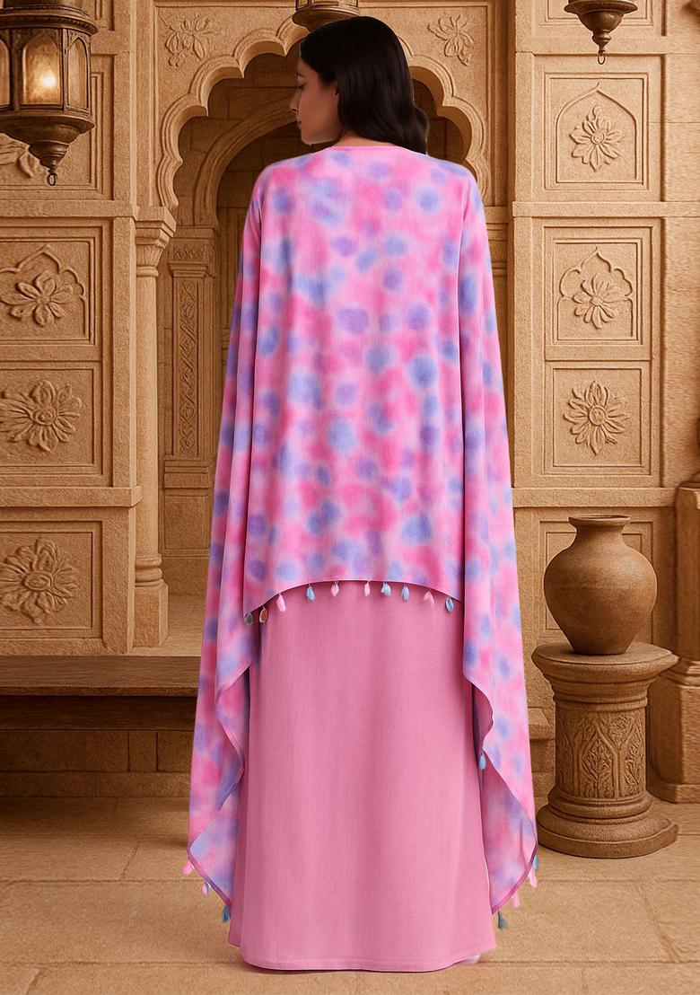 Pink Printed Georgette Fusion Set - Indya