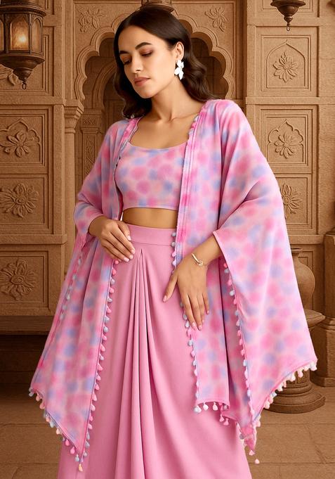 Pink Printed Georgette Fusion Set