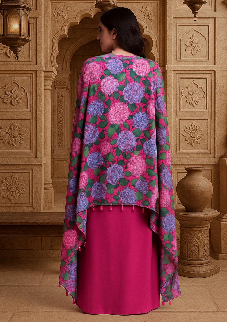 Purple Printed Georgette Fusion Set - Indya