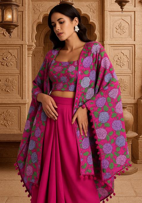 Purple Printed Georgette Fusion Set