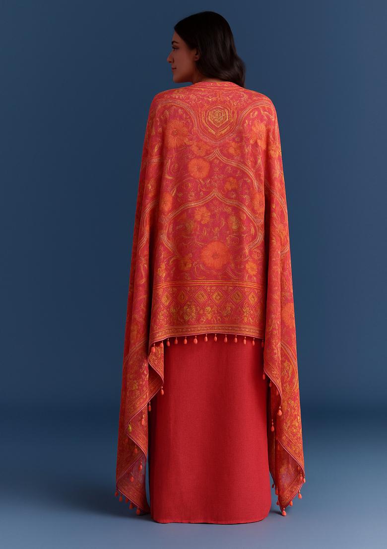 Hot Pink Printed Georgette Fusion Set - Indya