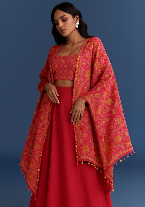 Hot Pink Printed Georgette Fusion Set