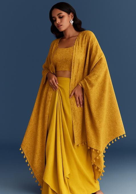 Yellow Printed Georgette Fusion Set