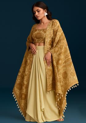 Yellow Printed Georgette Fusion Set