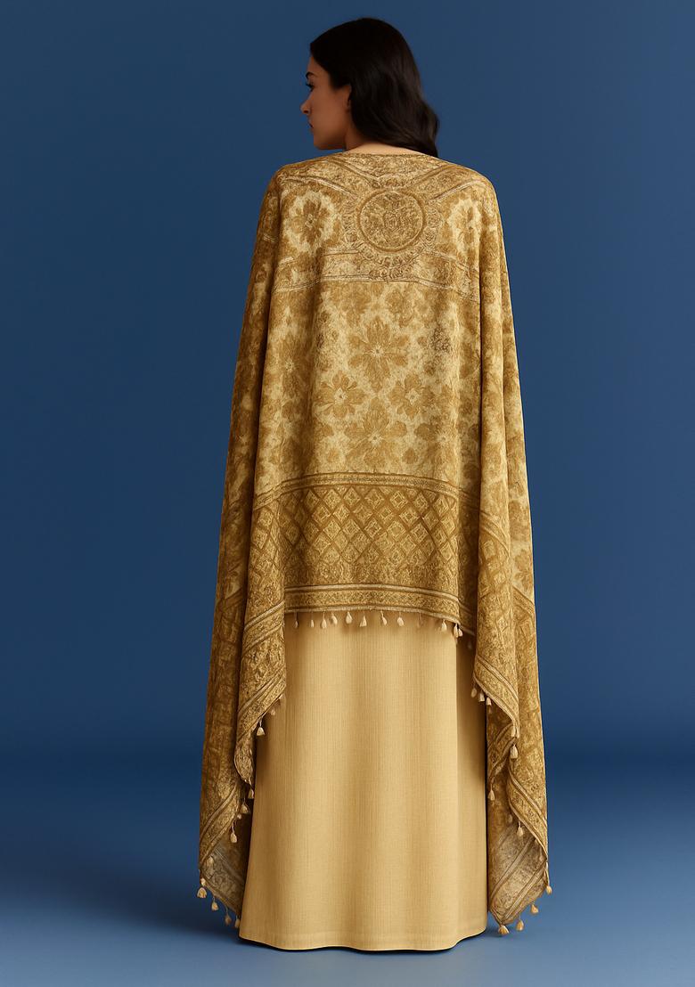 Yellow Printed Georgette Fusion Set - Indya