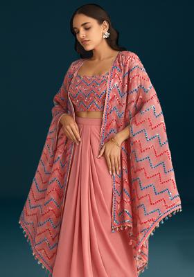 Pink Embellished Georgette Fusion Set