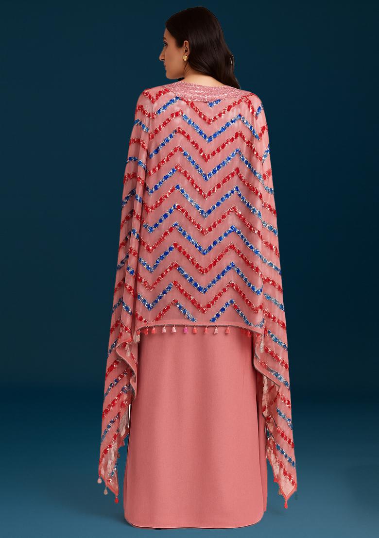 Pink Embellished Georgette Fusion Set - Indya
