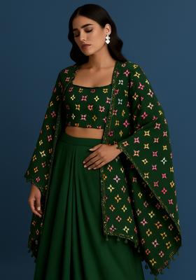 Green Printed Georgette Fusion Set