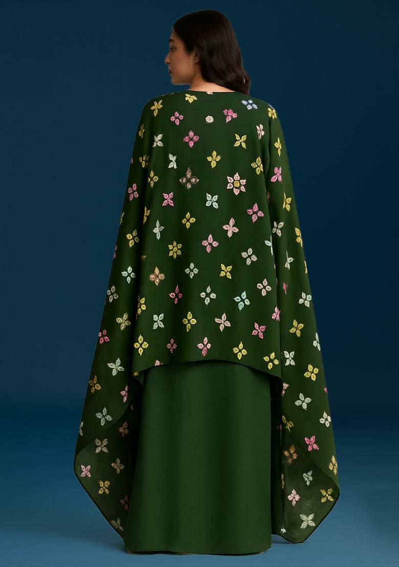 Green Printed Georgette Fusion Set - Indya