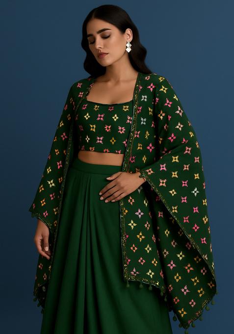 Green Printed Georgette Fusion Set