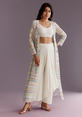 White Printed Georgette Fusion Set