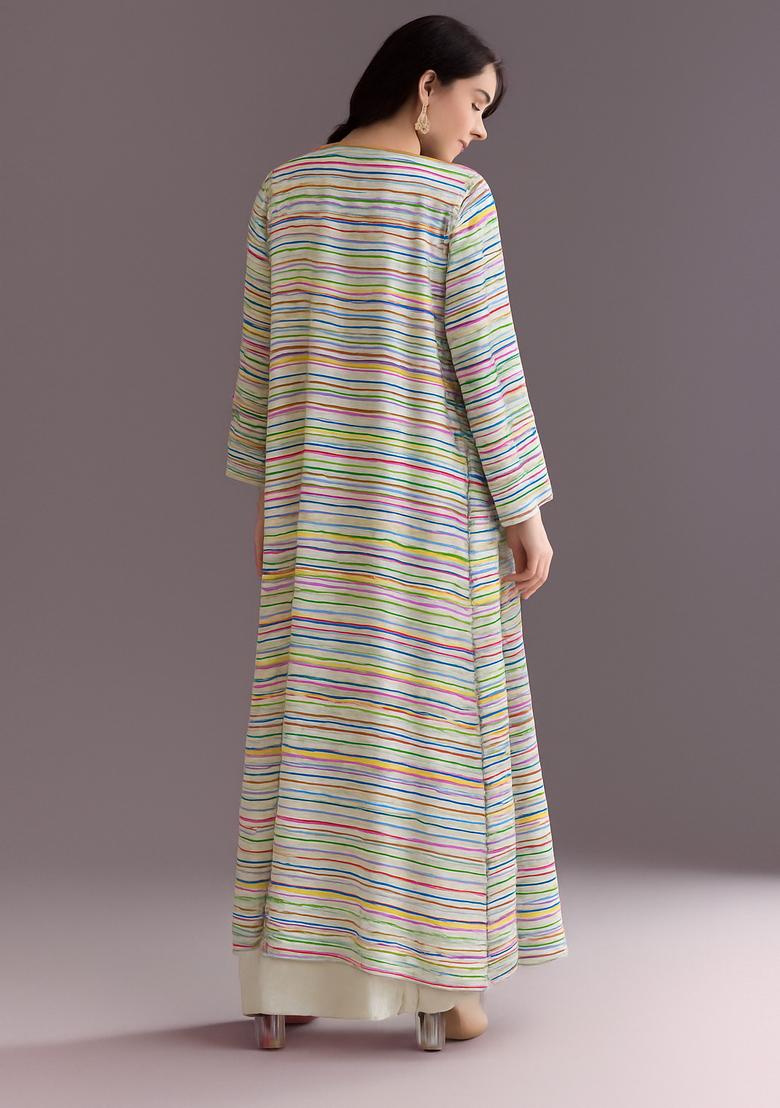 White Printed Georgette Fusion Set - Indya