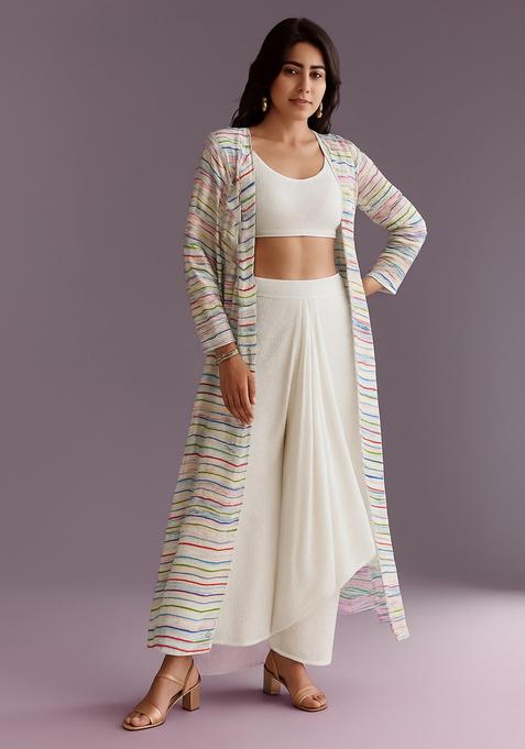 White Printed Georgette Fusion Set