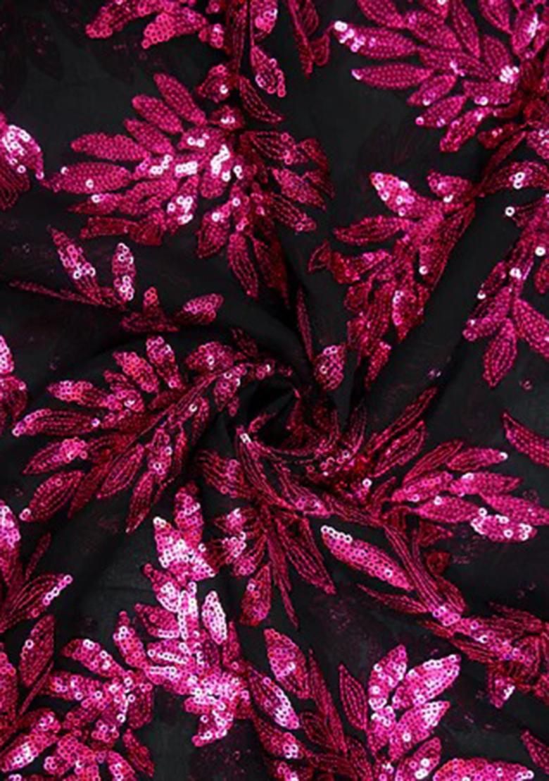 Black And Pink Embroidered Georgette Crop Top Skirt Set