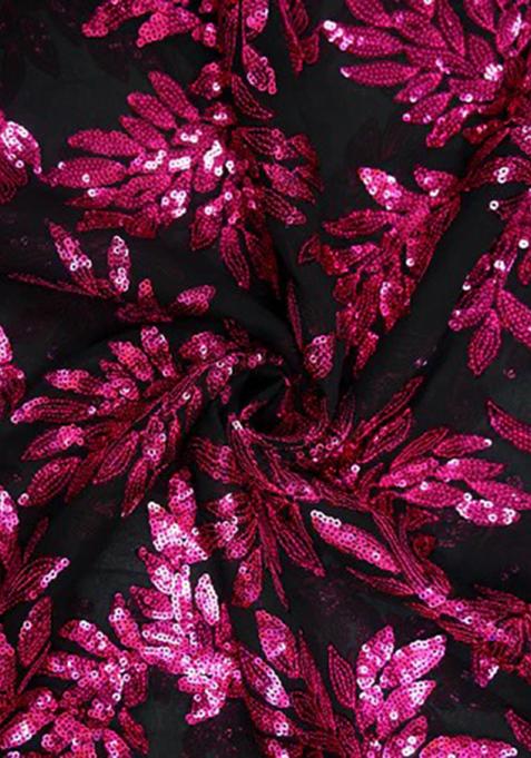 Black And Pink Embroidered Georgette Crop Top Skirt Set