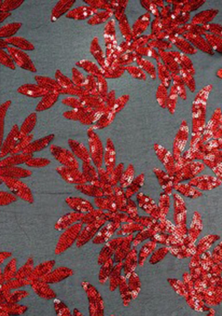 Black And Red Embroidered Georgette Fusion Set - Indya