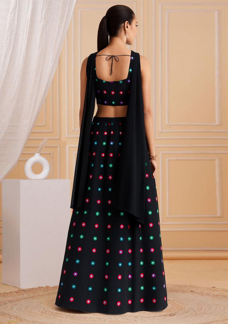 Black Printed Satin Fusion Set - Indya