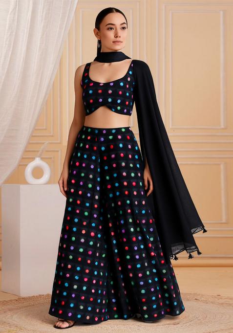 Black Printed Satin Fusion Set