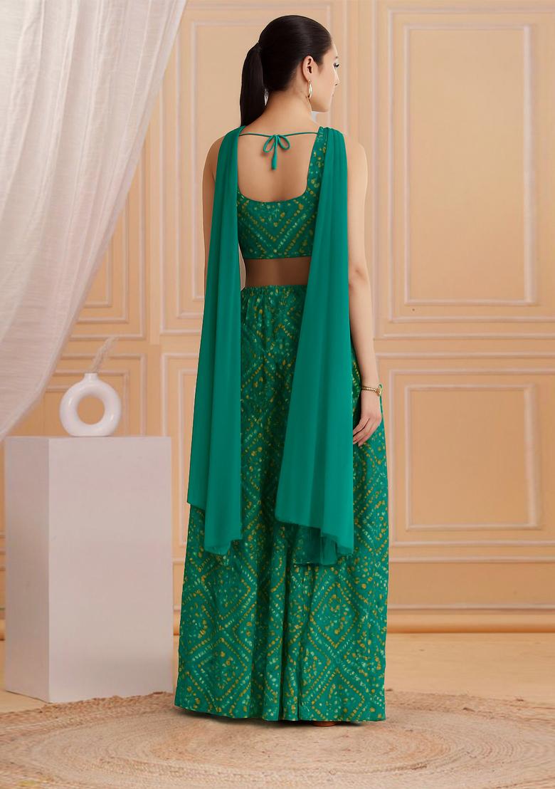 Green Printed Satin Fusion Set - Indya